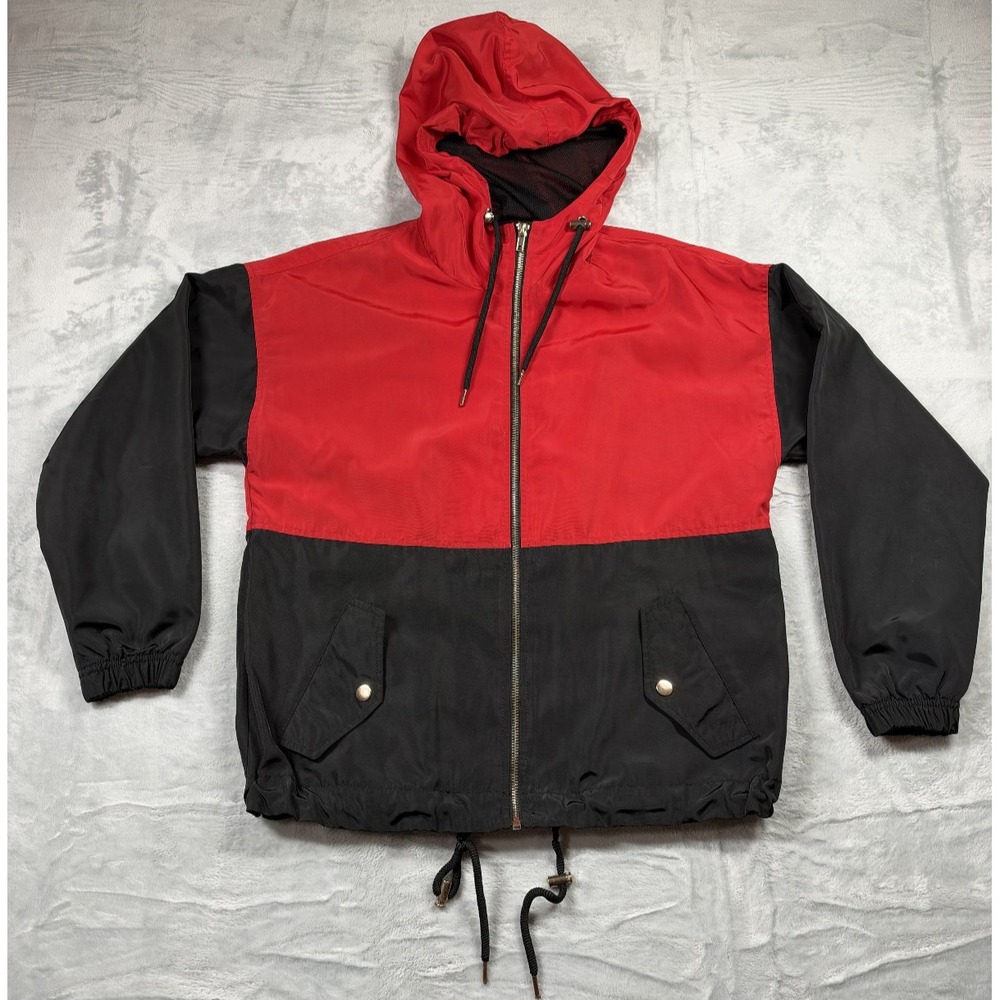 Forever 21 Women's Small Oversized Red Black Colorblock Windbreaker